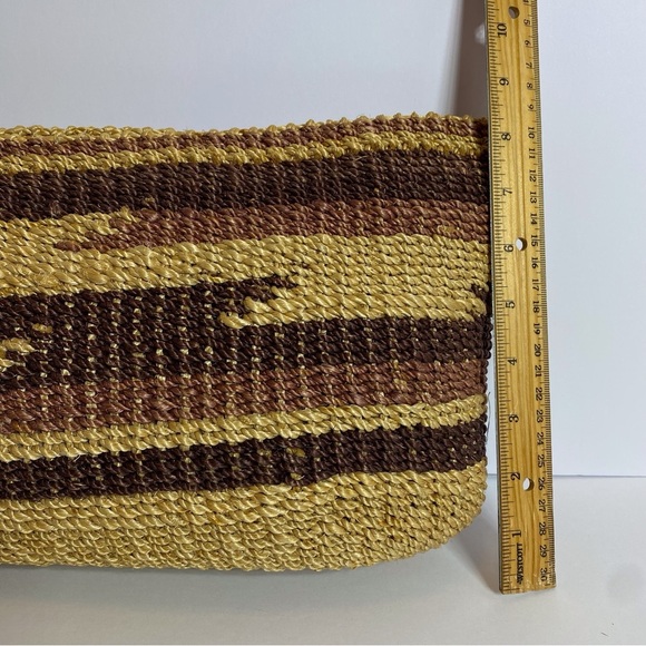 Striped Brown and Yellow Woven Clutch - Picture 4 of 8